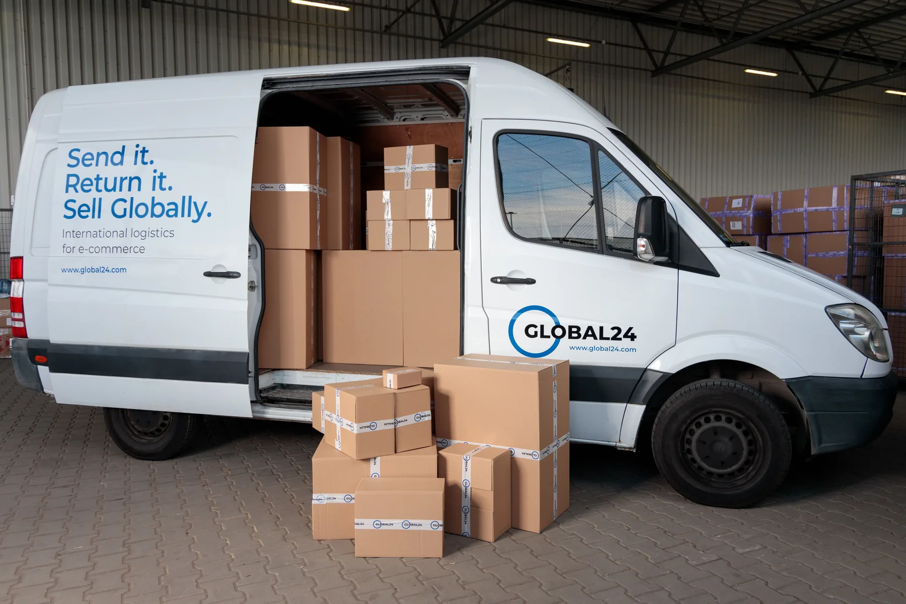 Delivery van loaded with boxes